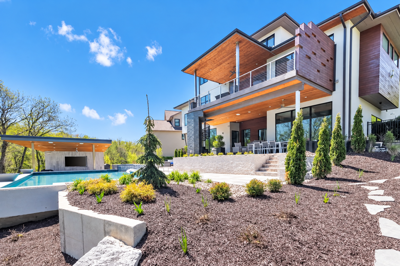 Completed custom residence and pool terrace