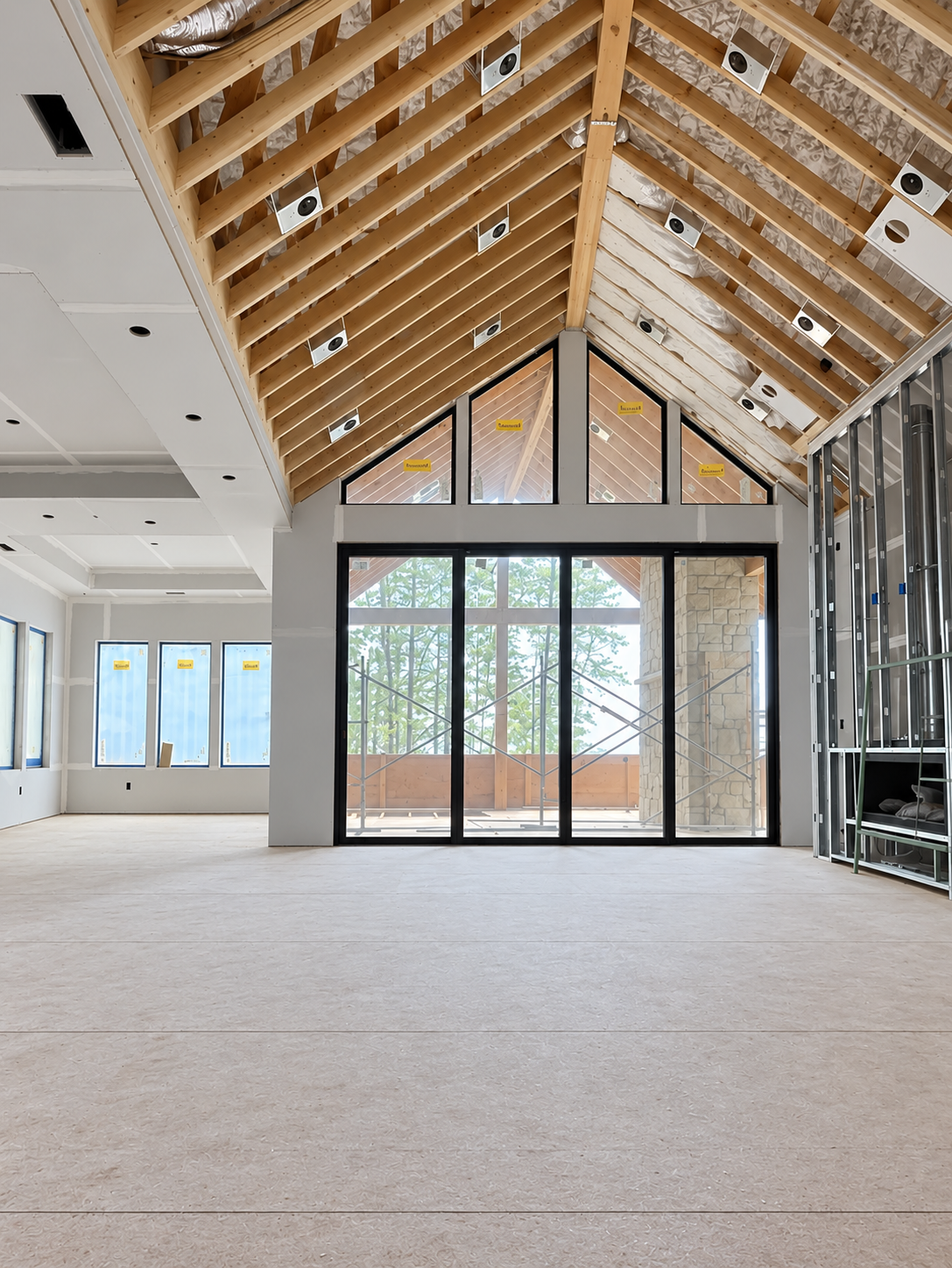 Great room under construction at 96 Split Rock